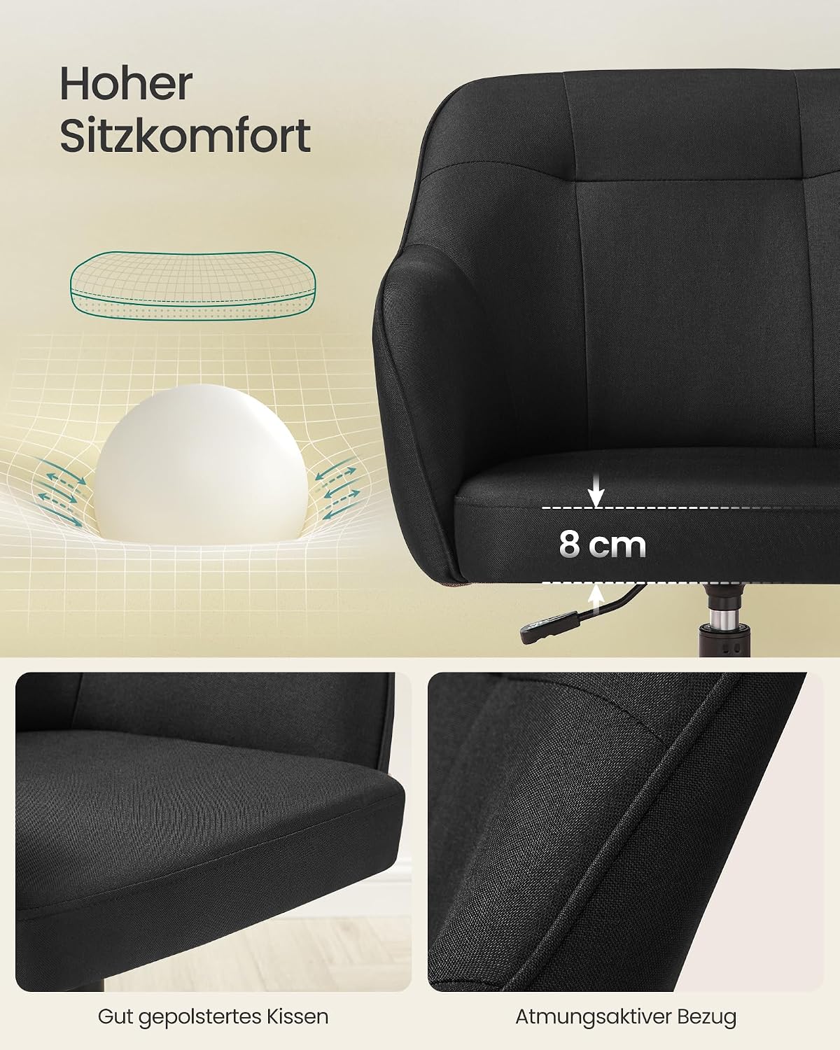Bürostuhl höhenverstellbar Drehstuhl Armlehnen Schwarz von Songmics