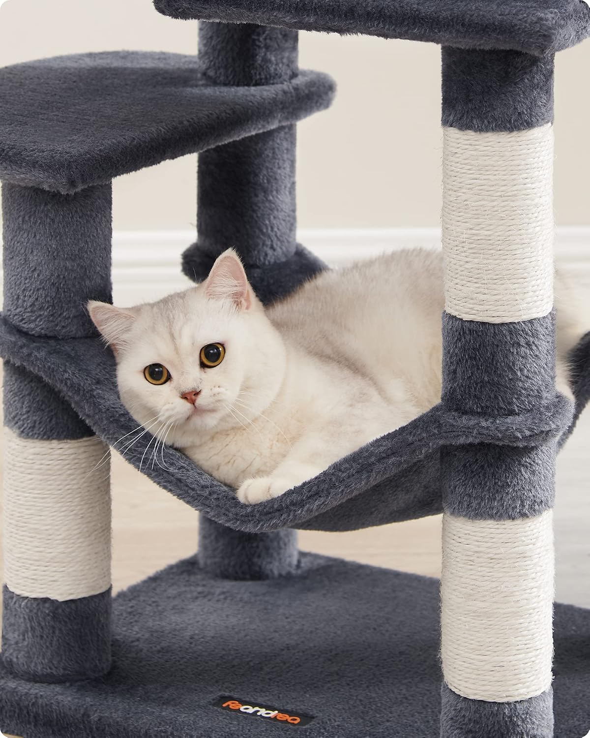 Kratzbaum 112 cm Katzenbaum Rauchgrau für 4 Katzen von Songmics