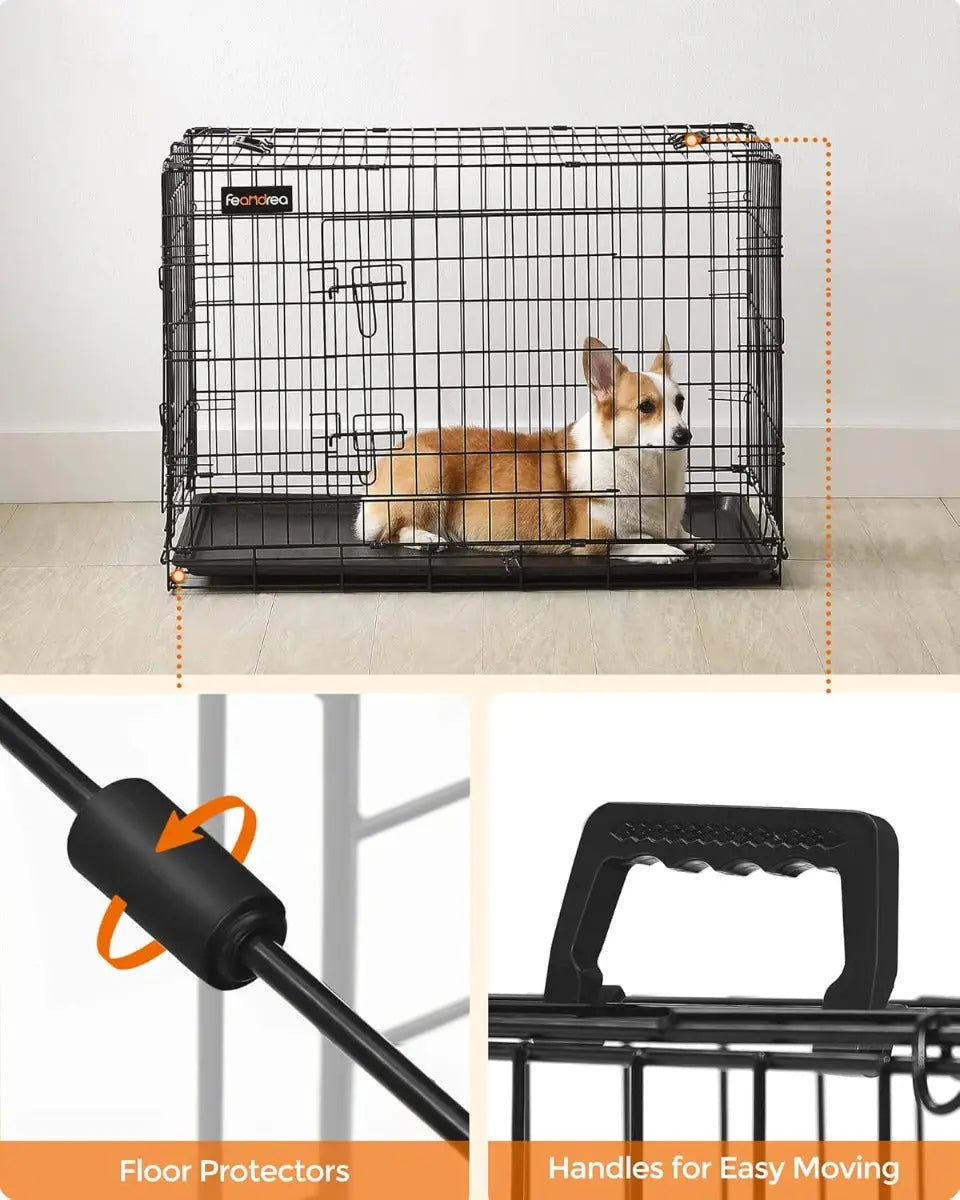 Hundekäfig Klappbar 2 Türen Kunststoffschale Schwarz von Songmics