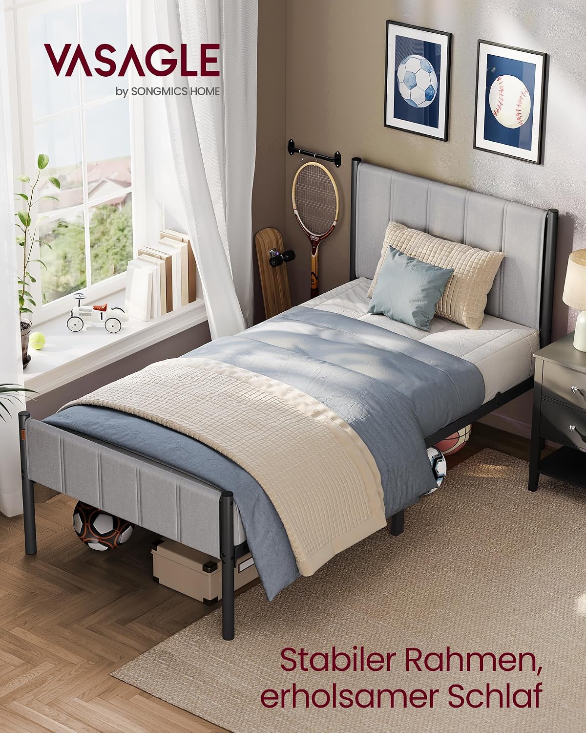 Einzelbettgestell 206x92x104 cm Stahl Taubengrau von Songmics