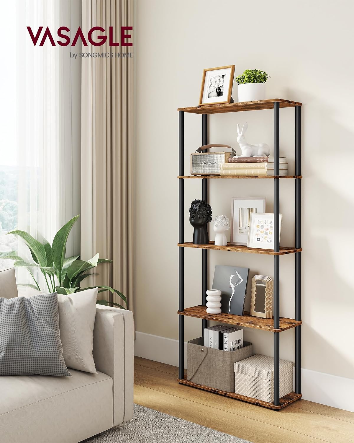 Bücherregal 5 Ebenen Standregal 60x23,8x139 cm Braun von Songmics