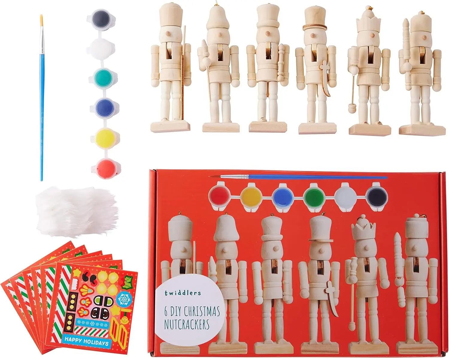 Weihnachts-Nussknacker Holz Paint Your Own 6 Stück von Twiddlers