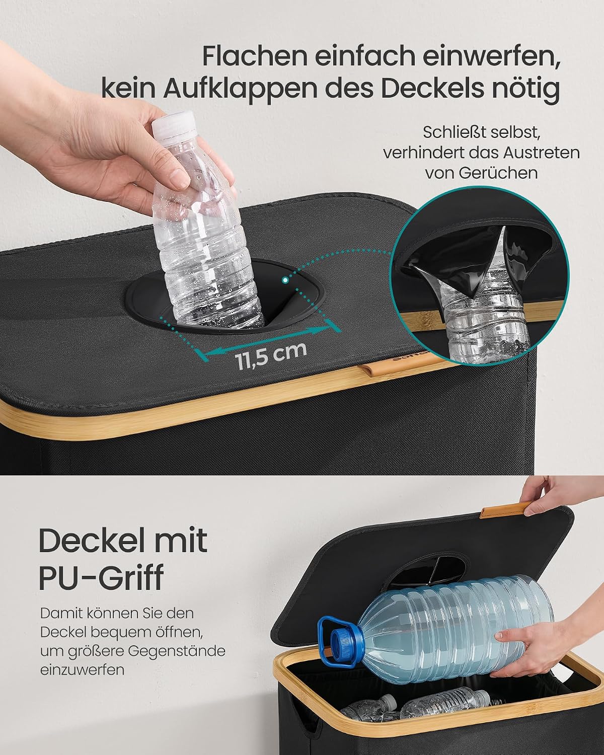 Recyclingbehälter 37 Gallonen Dosenbehälter Ink Schwarz von Songmics