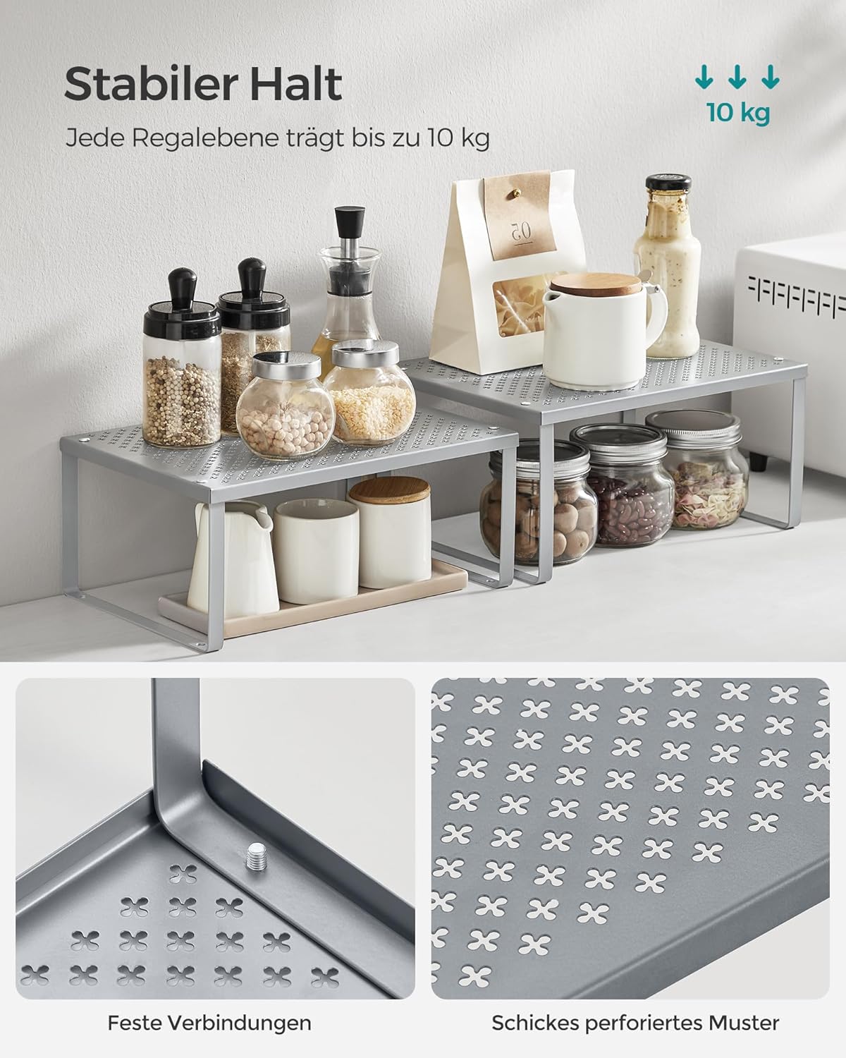 Gewürzregal Metall 2er Set stapelbar erweiterbar silber von Songmics