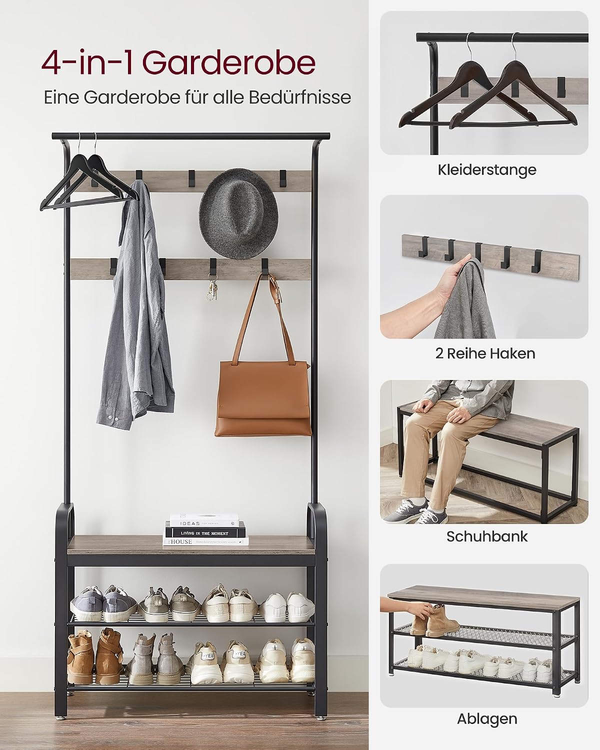 Garderobe Schuhregal Sitzbank 84x33,7x183 cm Greige von Songmics