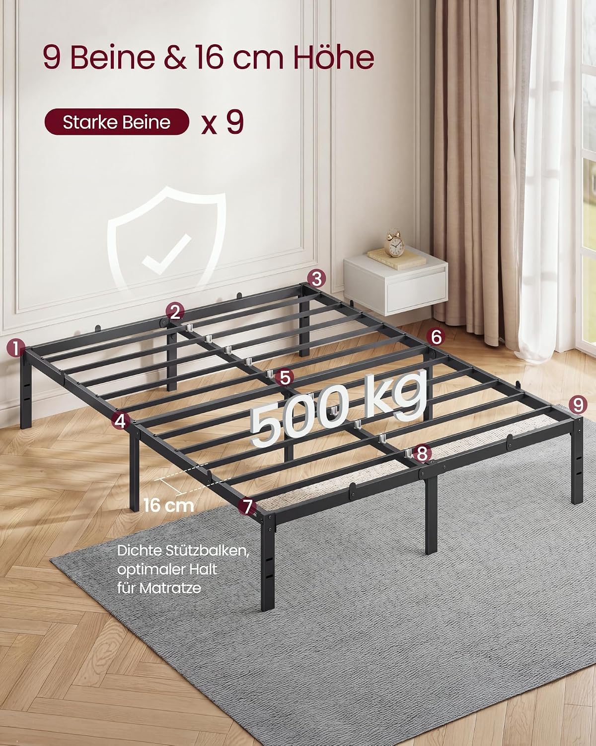 Metallbettgestell 140x200 cm Doppelbett Schwarz Stauraum von Songmics