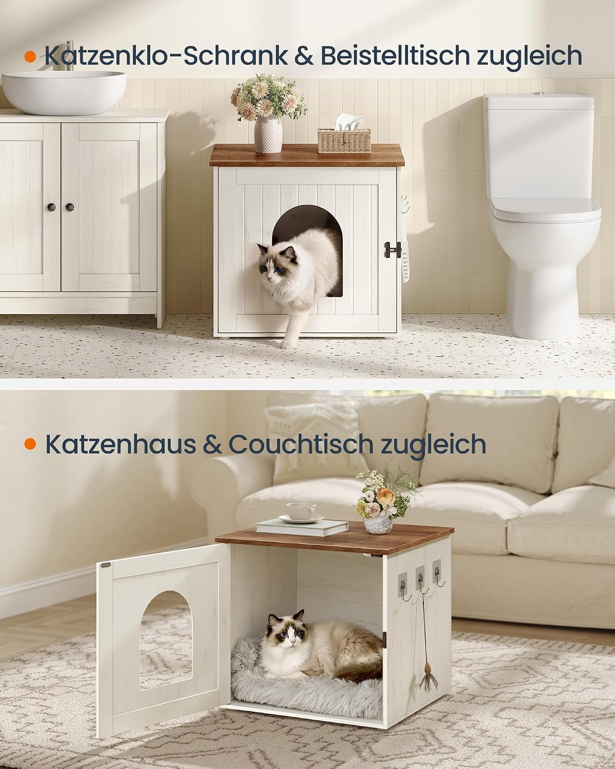 Katzentoilettenschrank 55x50x50 cm Rustikal-Weiss von Songmics