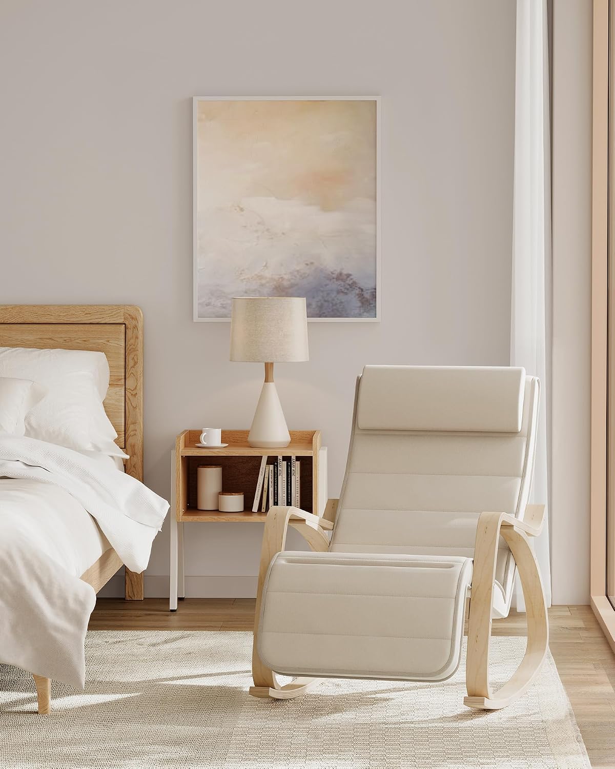 Schaukelstuhl 121,5x67x84 cm Birkenholz Blau Weiss von Songmics
