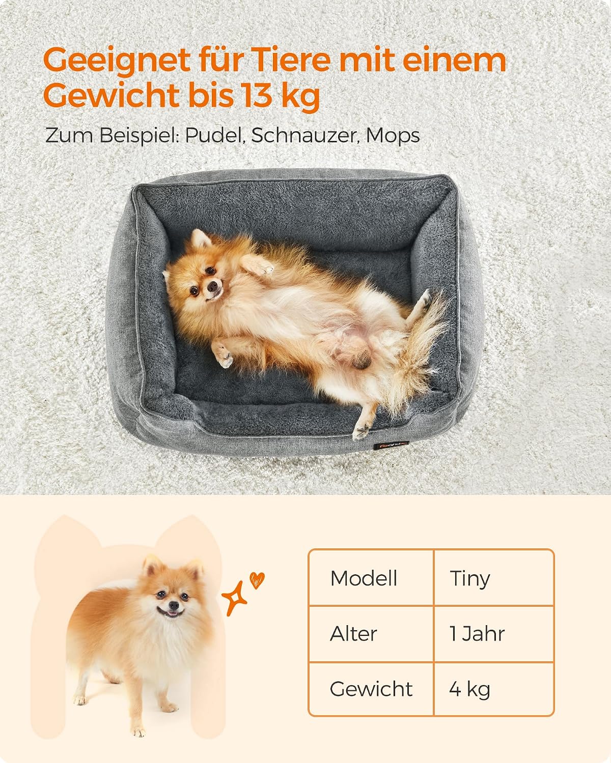 Hundebett 70x55x21 cm Hundesofa Grau rutschfest von Songmics