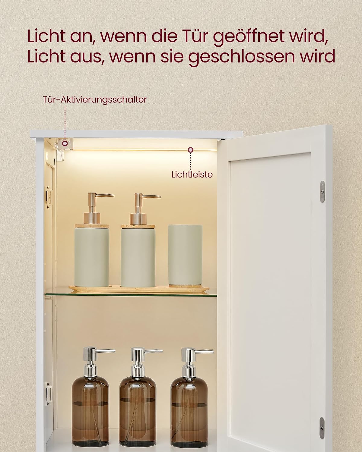 Badezimmerschrank Hochschrank 40x30x170 cm Wolkenweiss von Songmics