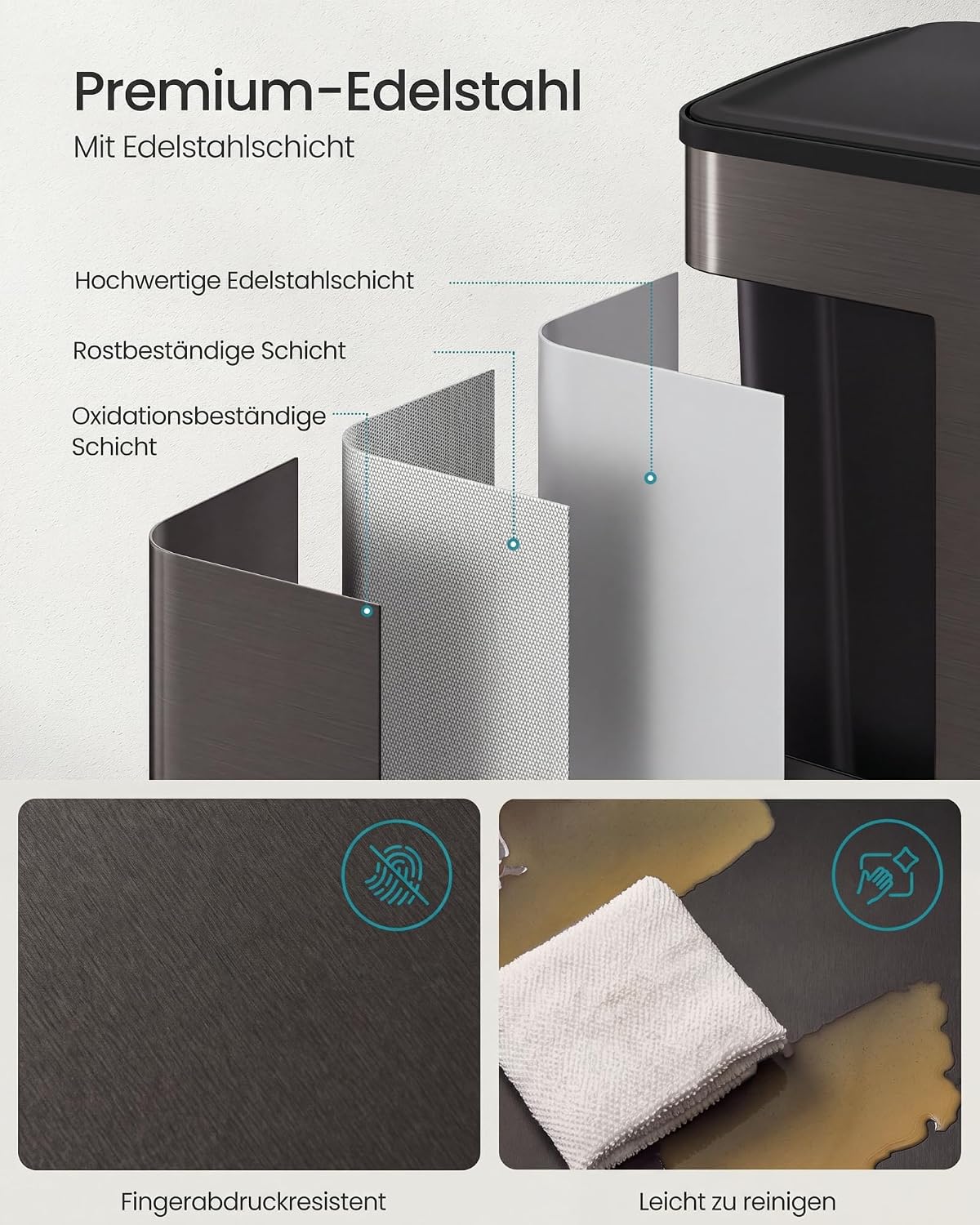 Treteimer 2 Fächer 60 Liter Abfalleimer Schiefergrau von Songmics