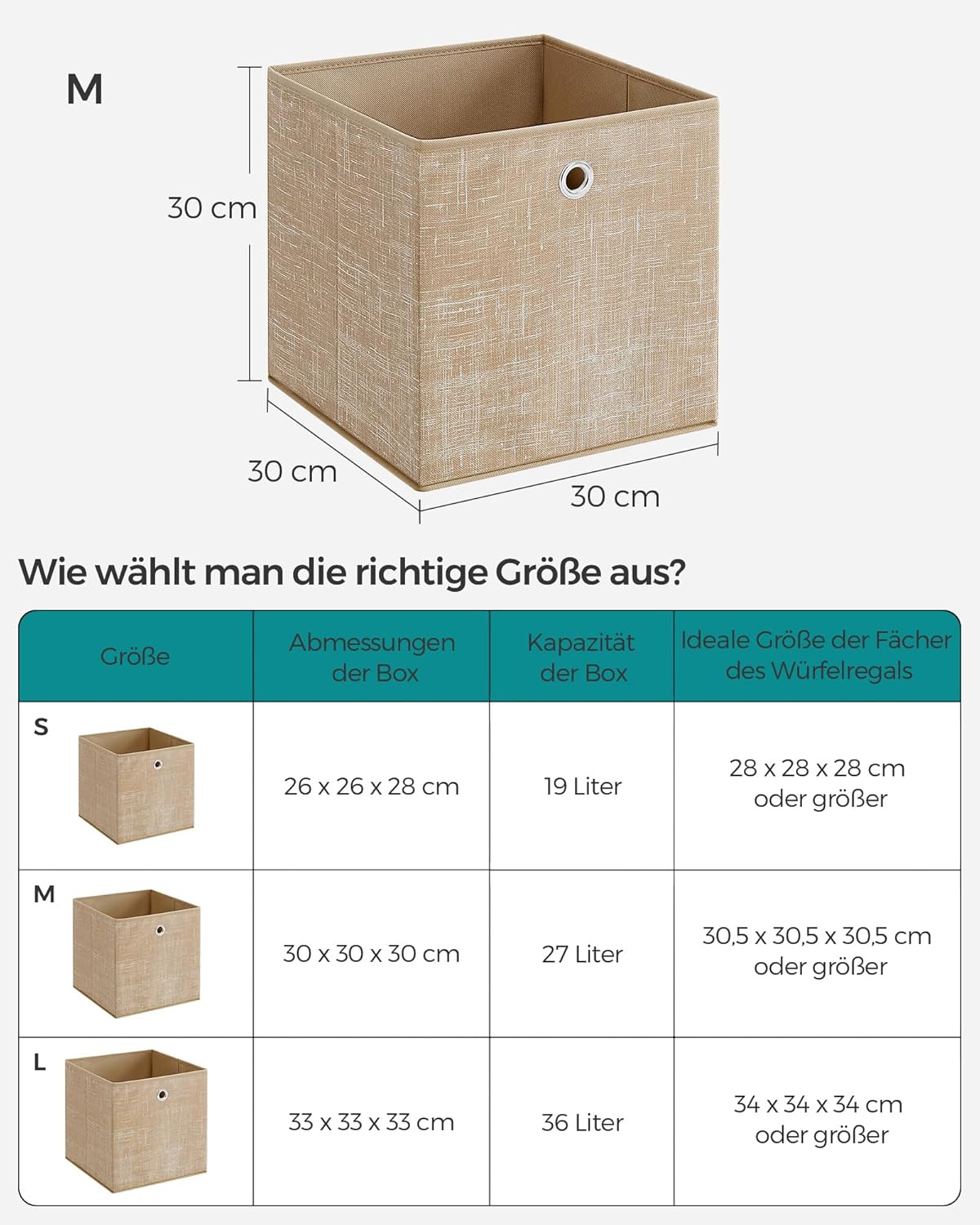 Vliesstoff Aufbewahrungsbox 6er Set 30x30x30 cm sandbeige von Songmics