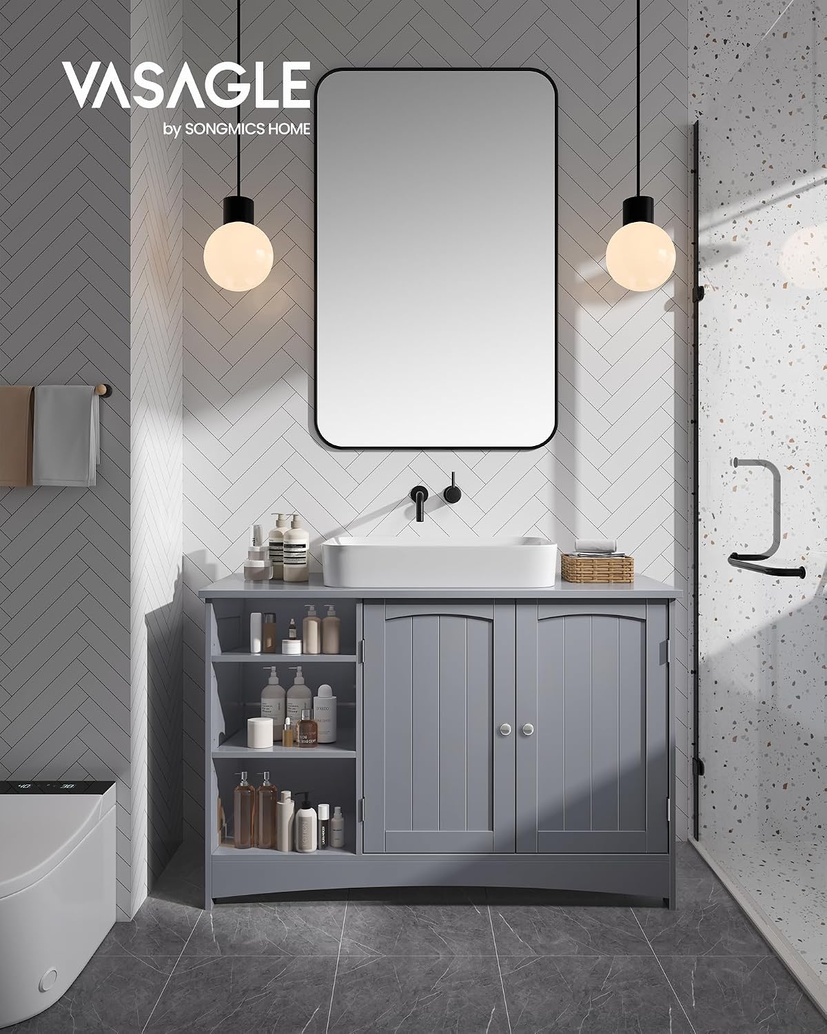 Waschbeckenunterschrank Badschrank 90x30x60 cm Taubengrau von Songmics