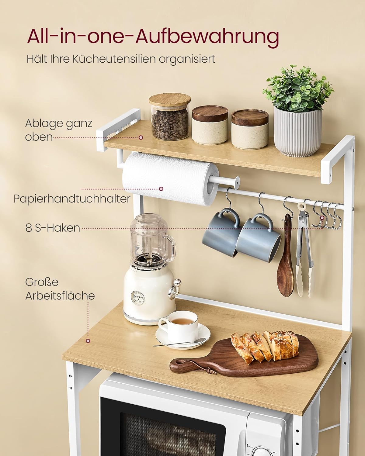 Küchenregal mit Steckdose 4 Ebenen Standregal Mikrowelle von Songmics