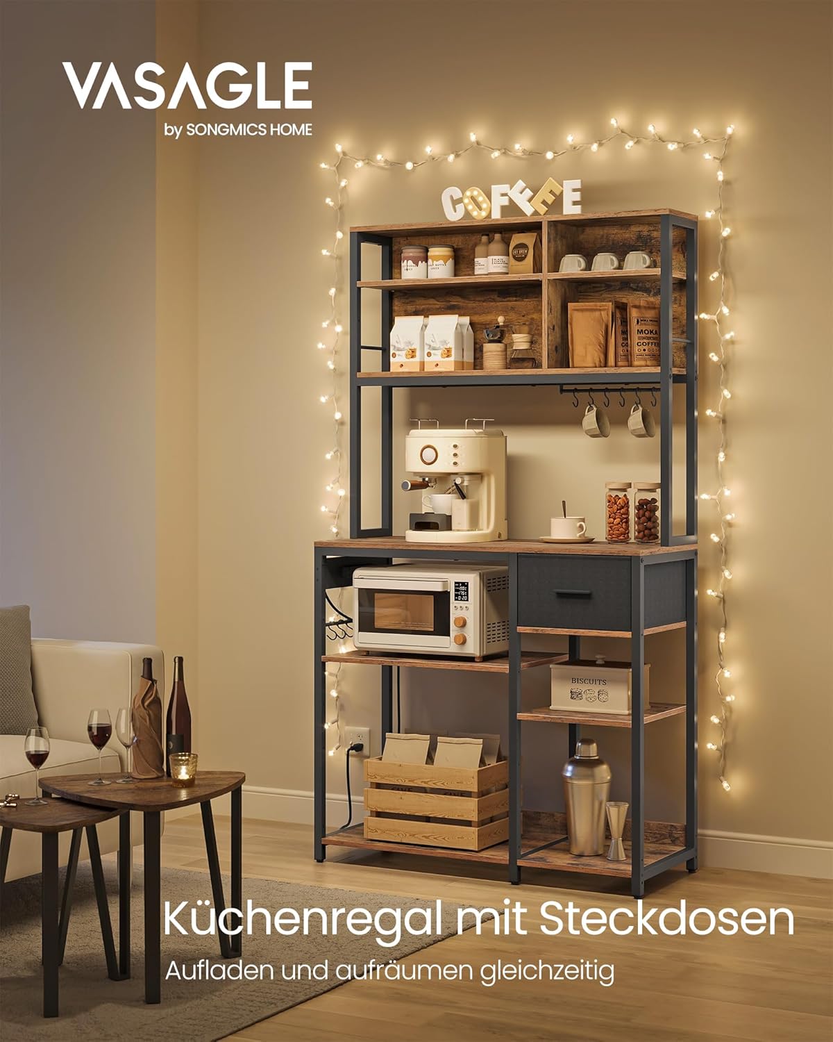 Küchenregal mit Steckdosen Standregal verstellbar 180 cm von Songmics