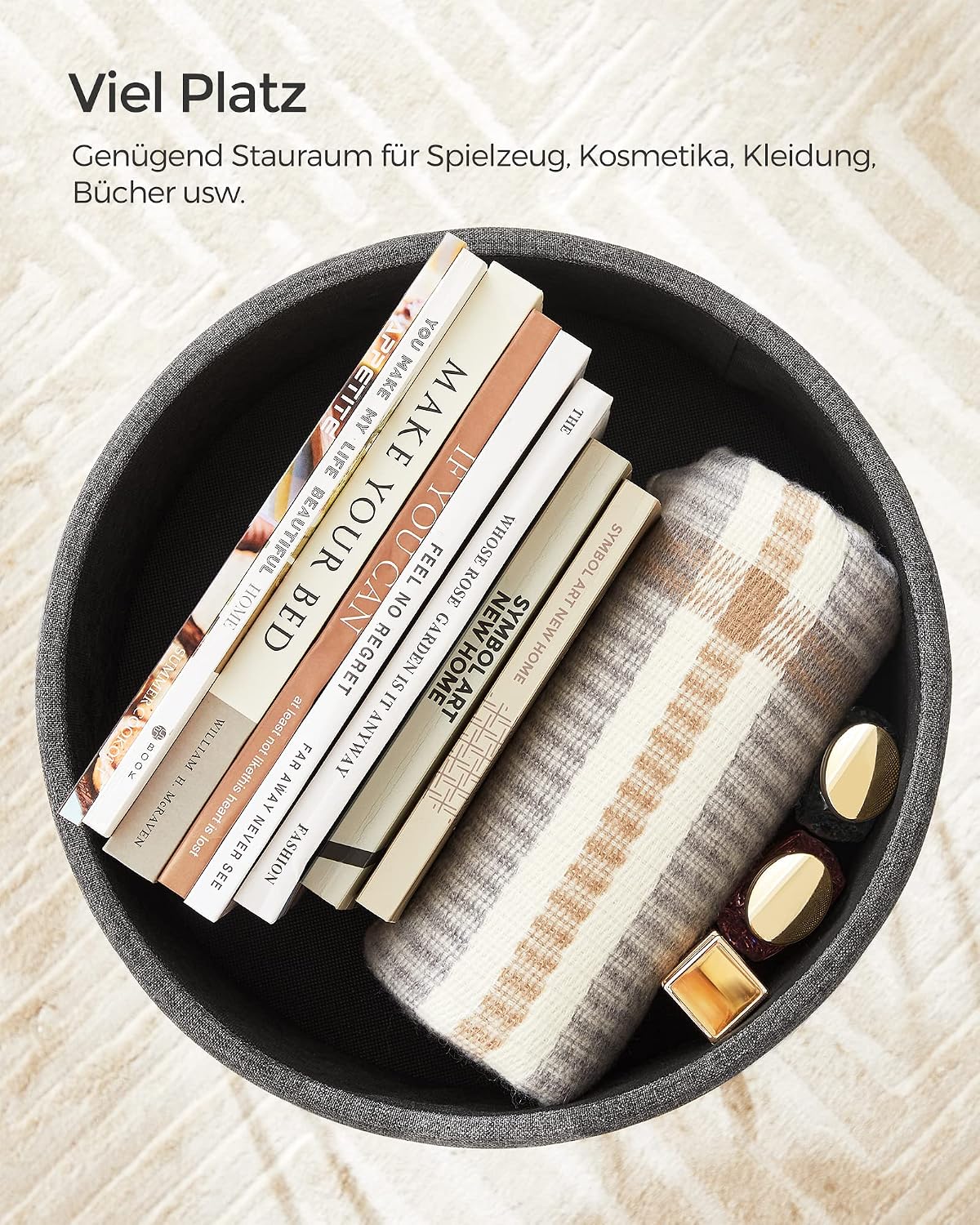 Sitzhocker mit Stauraum 13,4 l rund Taubengrau von Songmics