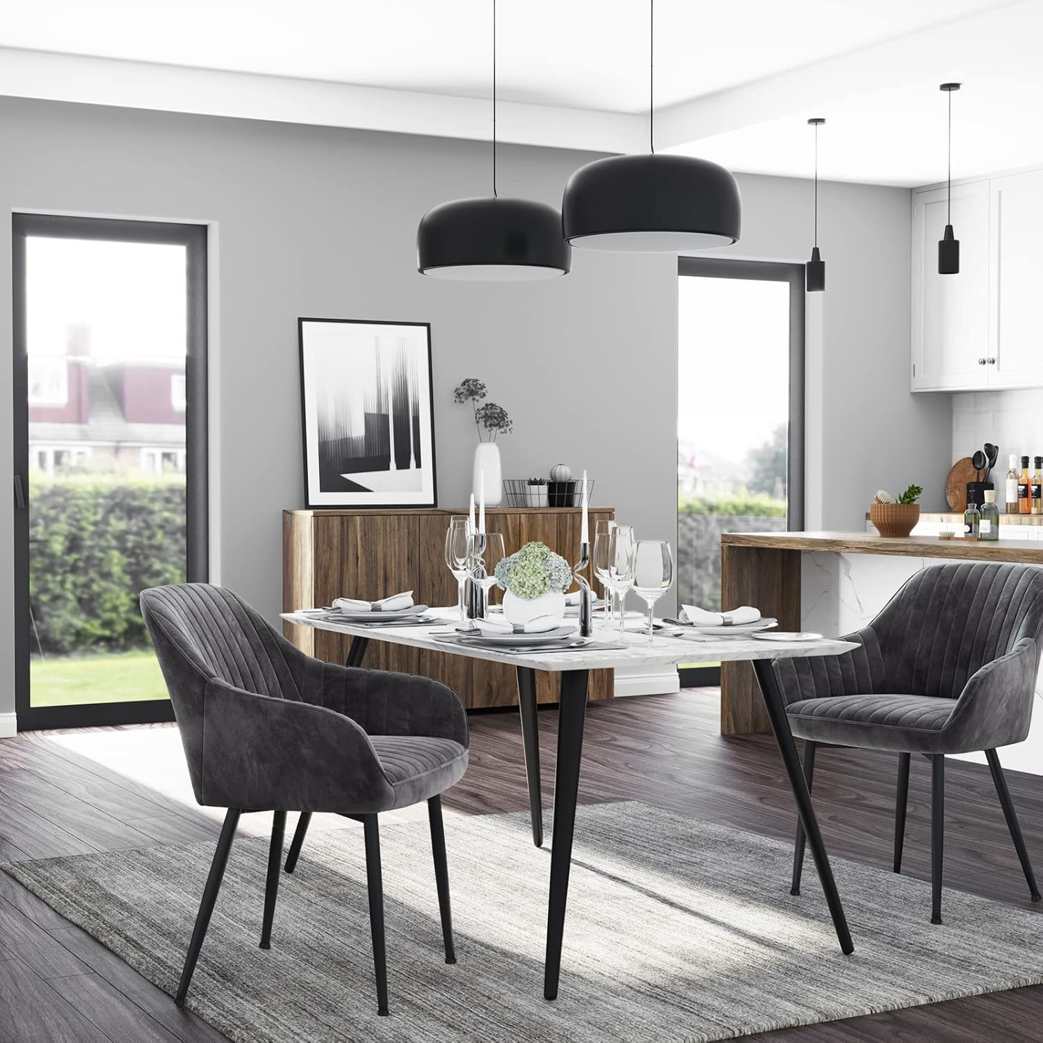 Gepolsterter Sessel mit Armlehnen Samt Grau Metallbeine von Songmics