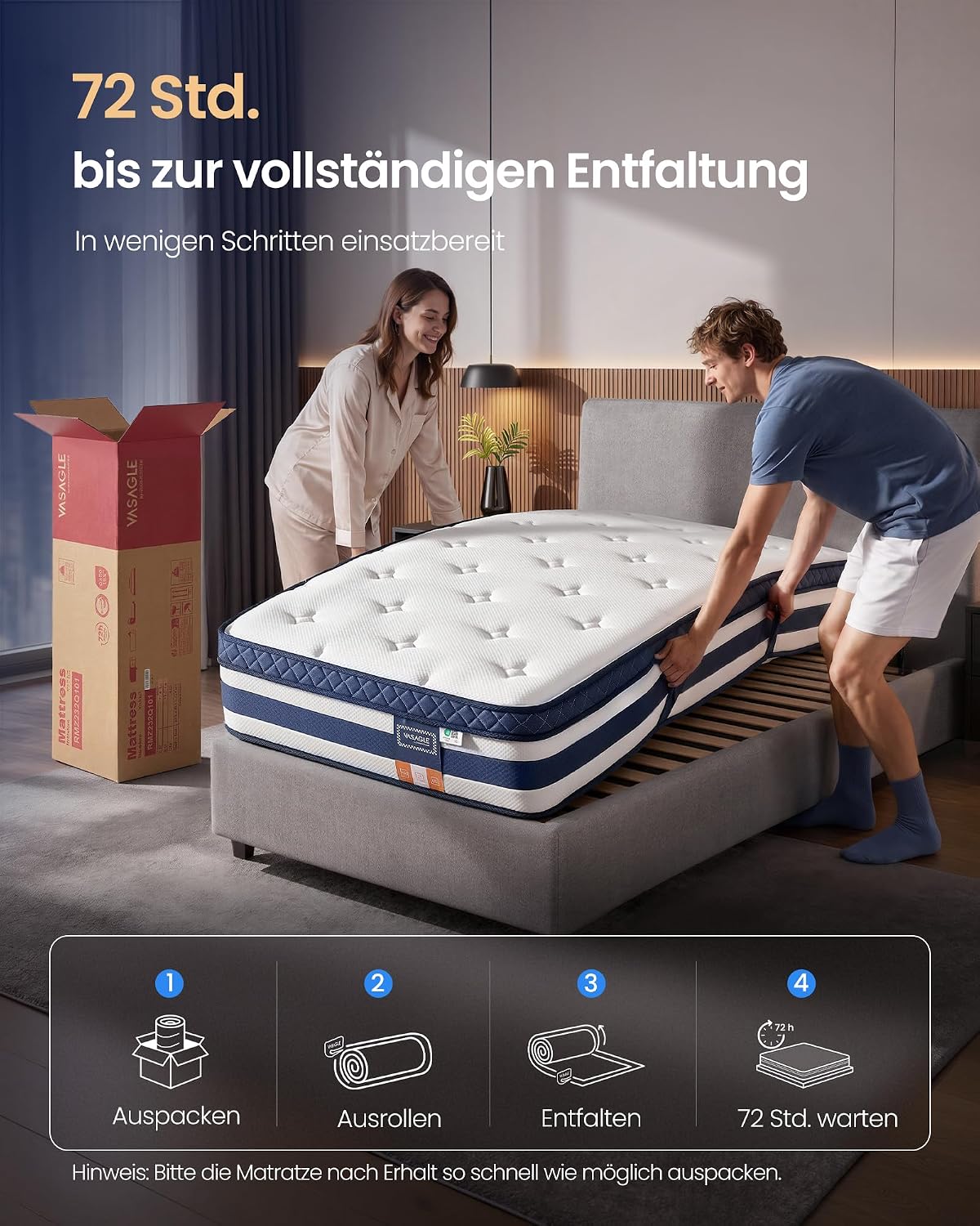 Hybridmatratze 200x90x25 cm 7-Zonen Taschenfederkern von Songmics
