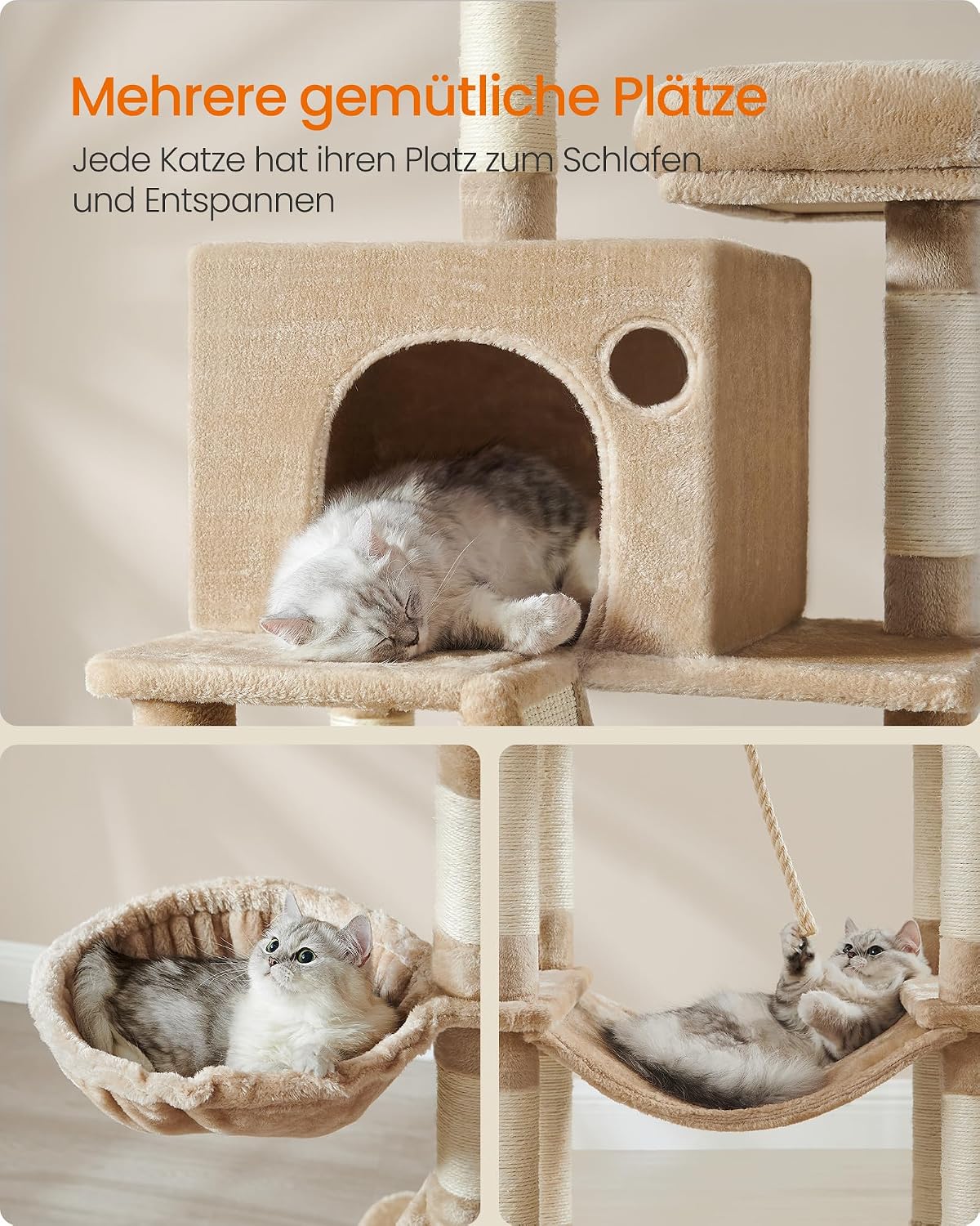 Kratzbaum XXL 203,5 cm Katzenbaum Kamelbraun von Songmics