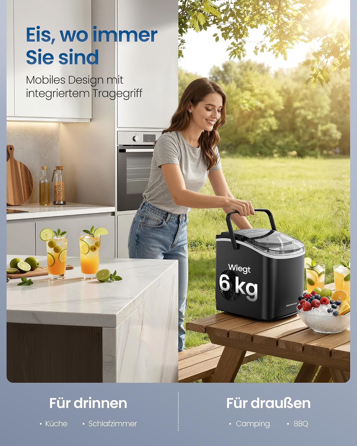 Eiswürfelbereiter 12 kg/24h 9 Würfel 6 Min Schwarz von Songmics