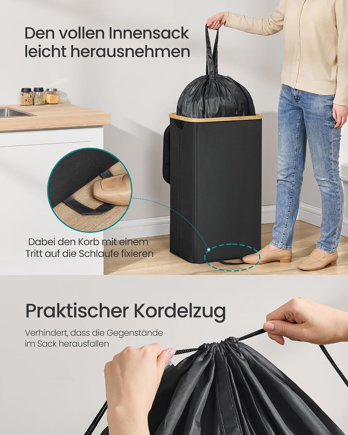 Recyclingbehälter 26,4 Gallonen Schwarz Bambus von Songmics