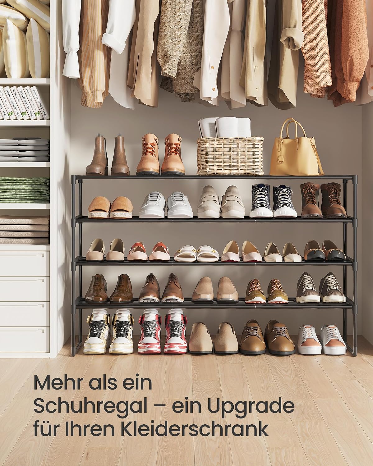 Schuhregal 4 Etagen Metall 116x30x72 cm Tintenschwarz von Songmics