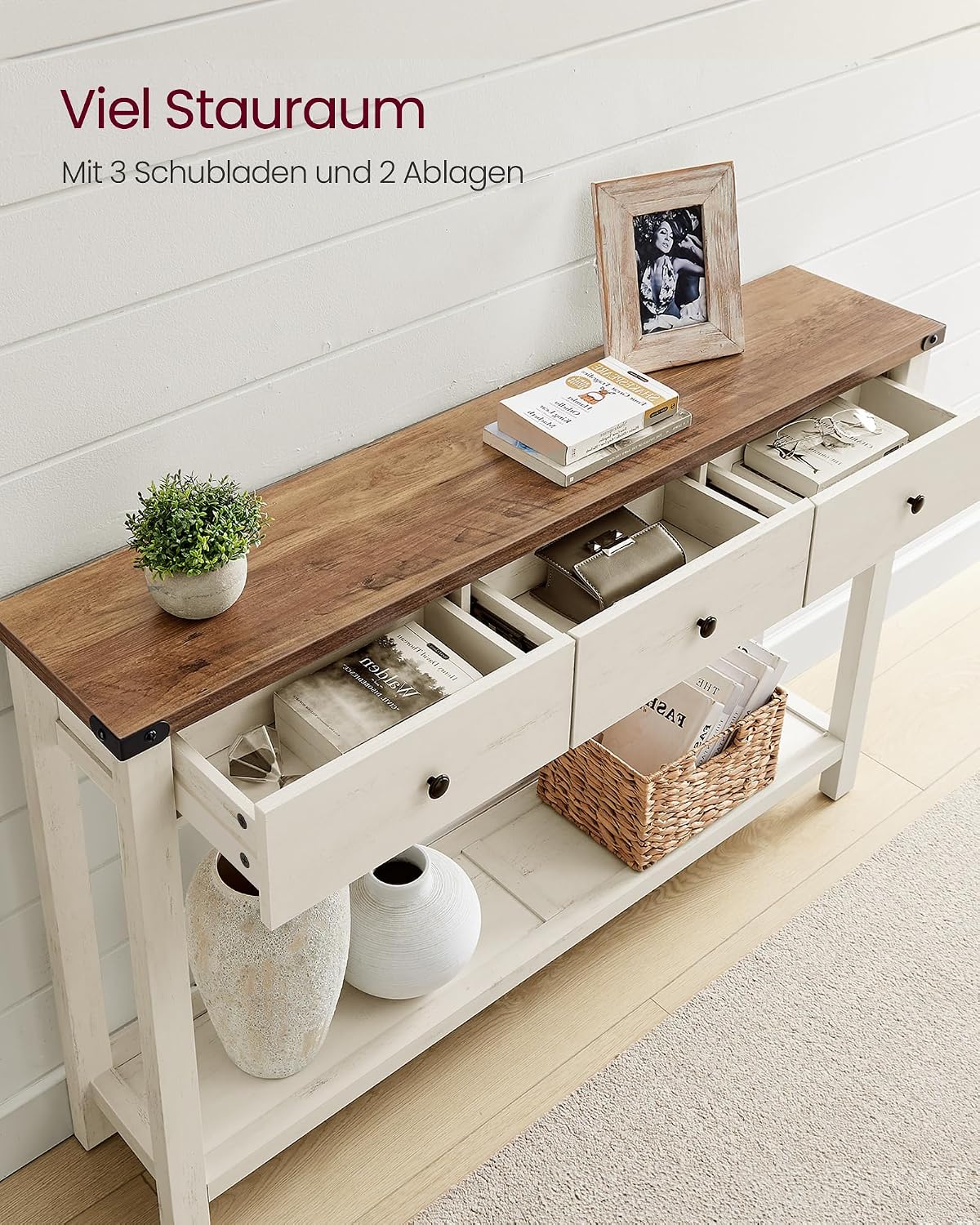 Konsolentisch schmal 3 Schubladen Ablage Landhausstil von Songmics