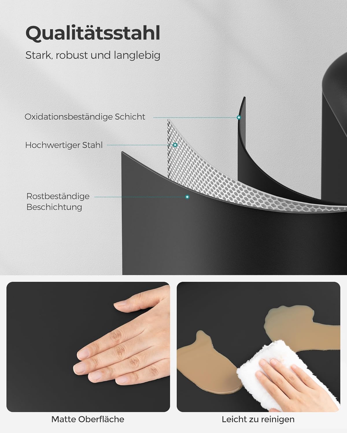 Mülleimer 30 Liter Pedal Soft Close Küche Schwarz Stahl von Songmics