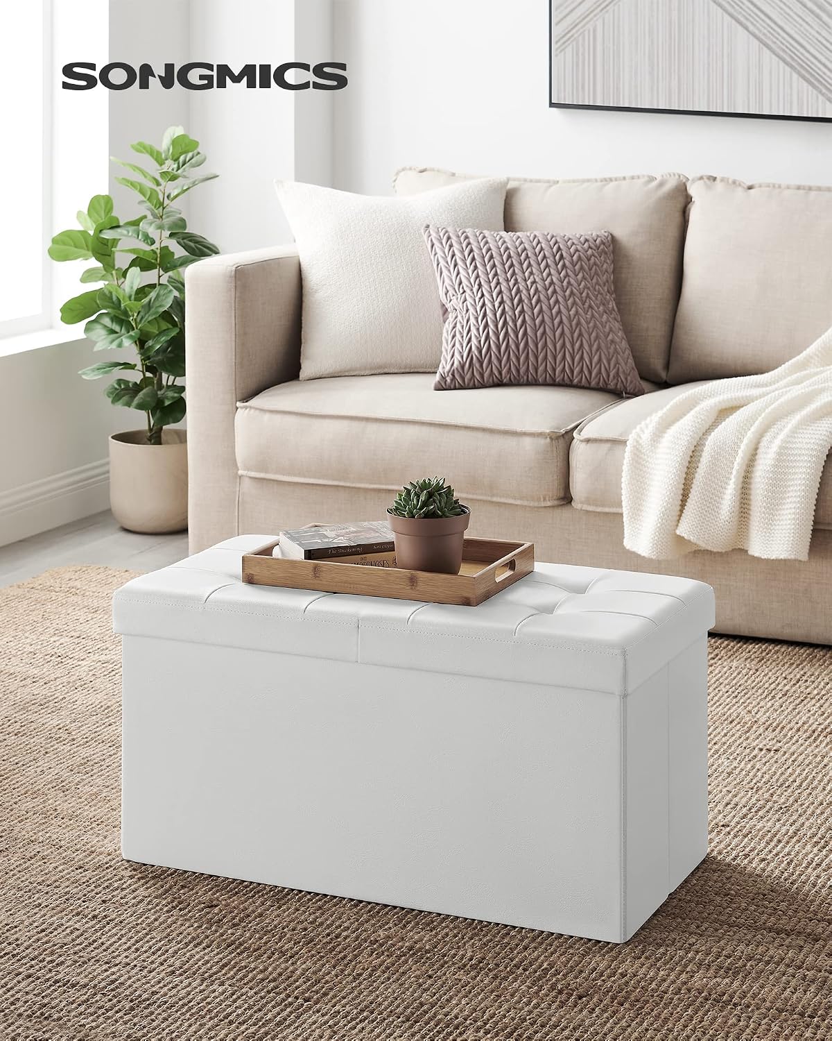 Aufbewahrungsbank Sitzbank klappbar 76x38x38 cm Wolkenweiss von Songmics