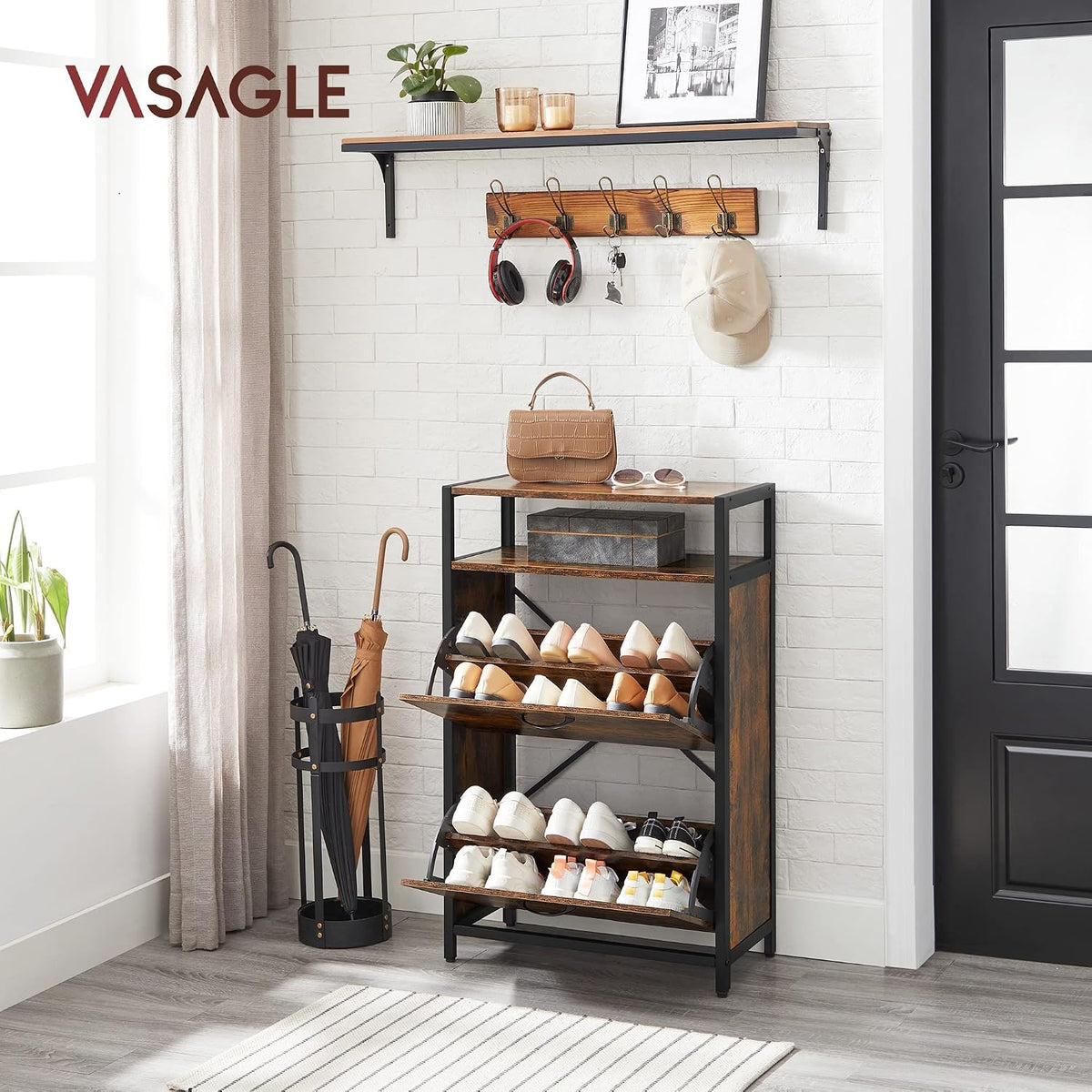 Schuhschrank 2 Klappen 60x30x95 cm Industrial Braun von Songmics