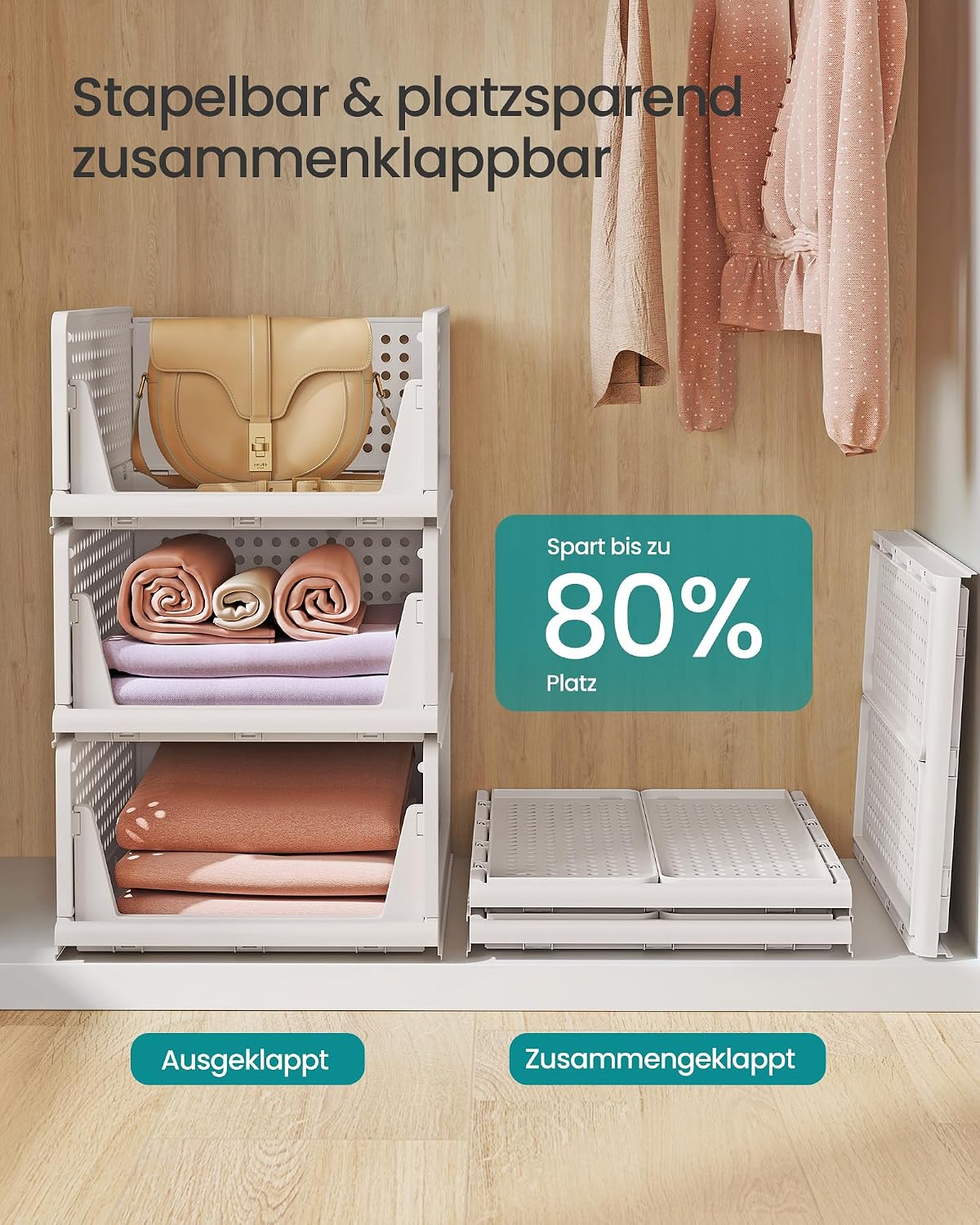 Schrankorganizer 6 ausziehbare Körbe stapelbar Weiss von Songmics