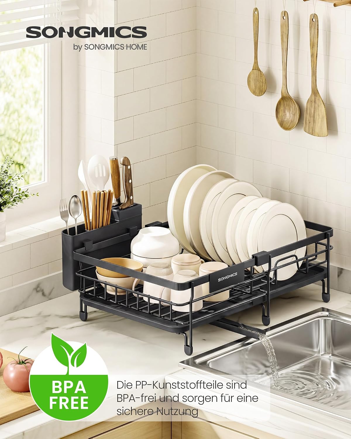 Geschirrabtropfgestell ausziehbar 30-46,5 cm Schwarz von Songmics