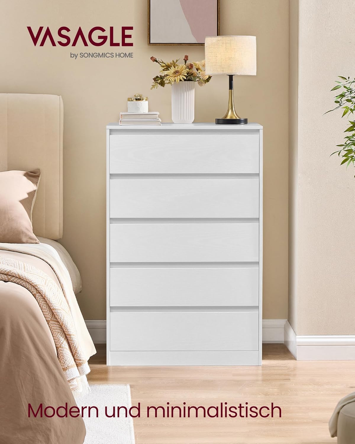 Kommode 5 Schubladen Schlafzimmer Schubladenschrank weiß von Songmics