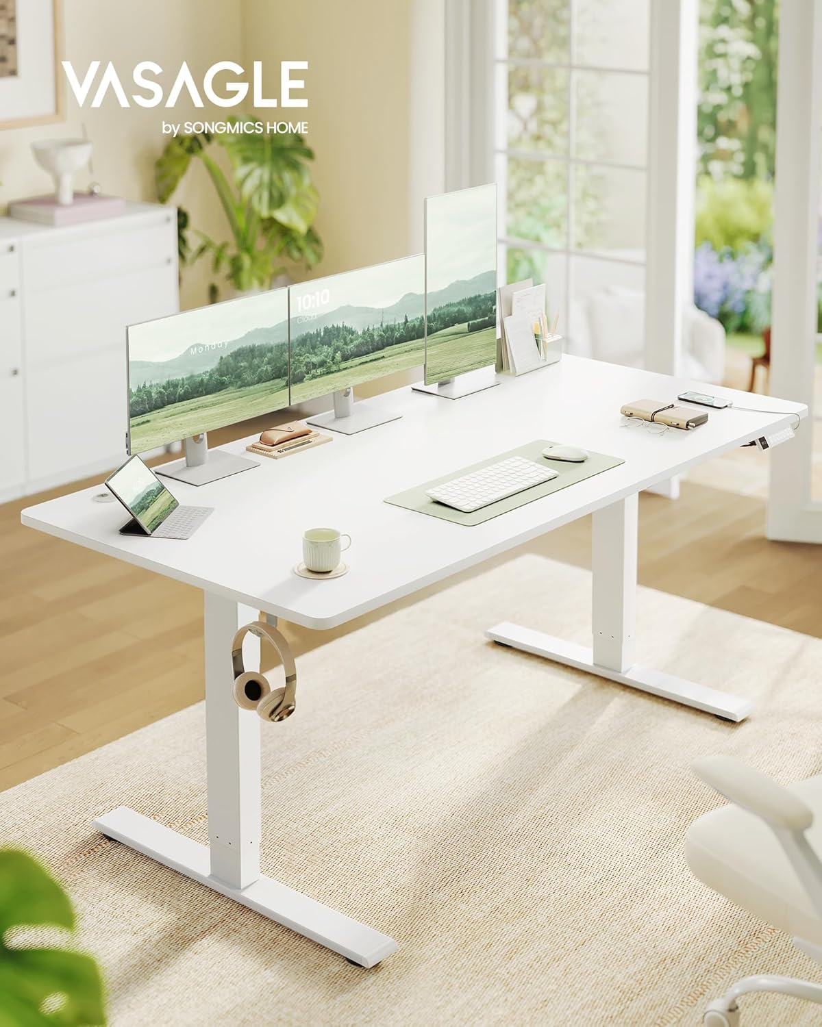 Schreibtisch 160x80 cm elektrisch höhenverstellbar Weiss von Songmics