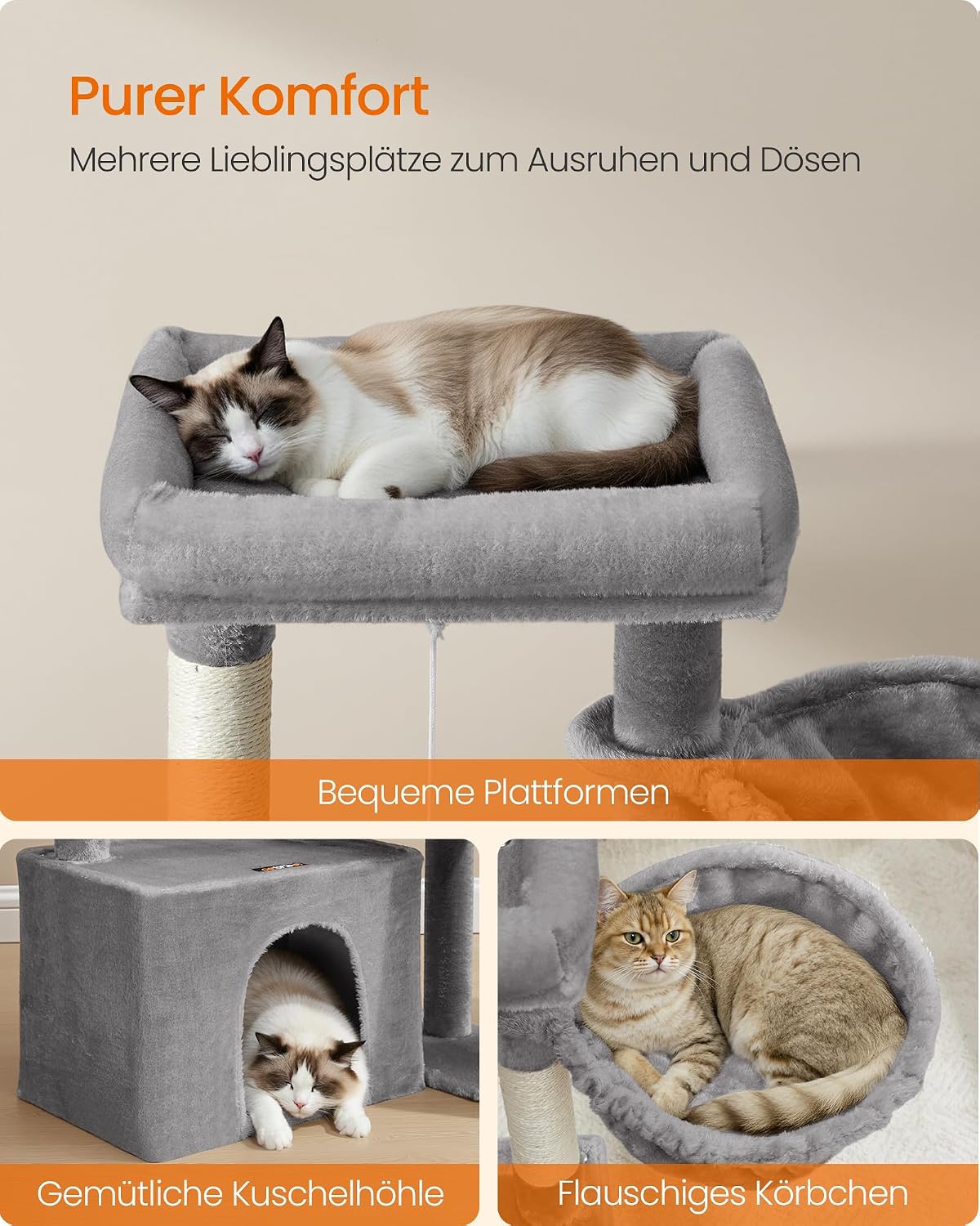 Kratzbaum 86 cm Katzenbaum Taubengrau mit Höhle von Songmics