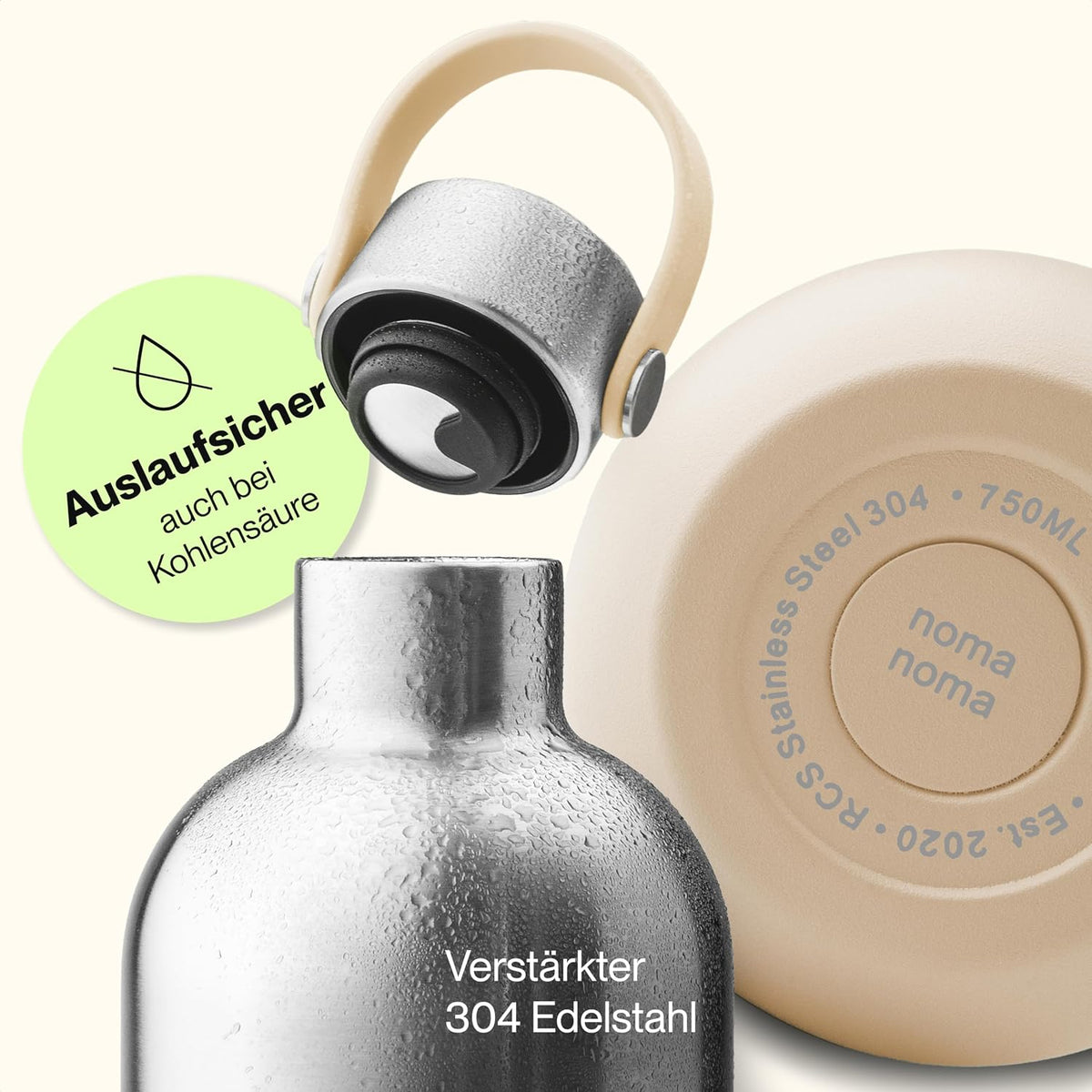 Trinkflasche Edelstahl auslaufsicher 500ml Chai Beige von noma noma