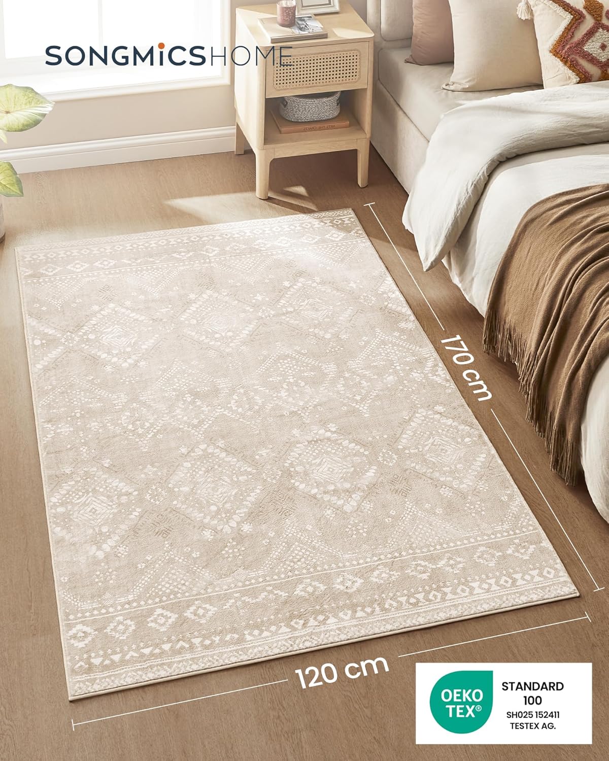 Boho Teppich 120x170 cm flauschig waschbar rutschfest beige von Songmics