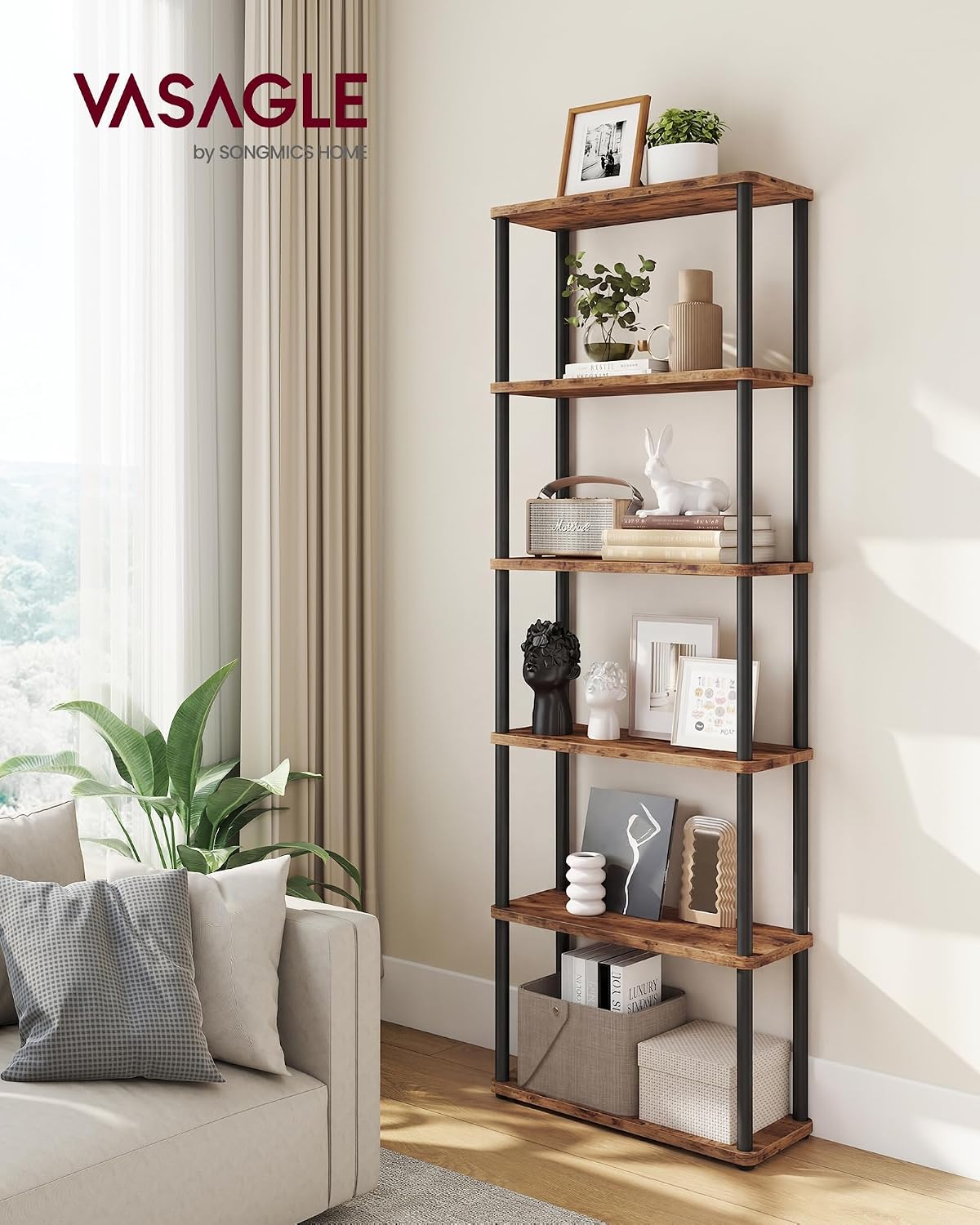 Bücherregal 6 Ebenen 60x24x173 cm Braun Schwarz von Songmics