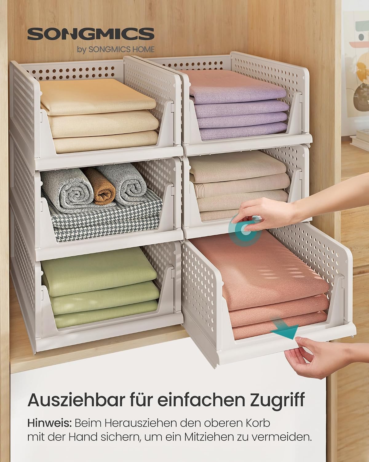 Schrankorganizer 6 ausziehbare Körbe stapelbar Weiss von Songmics