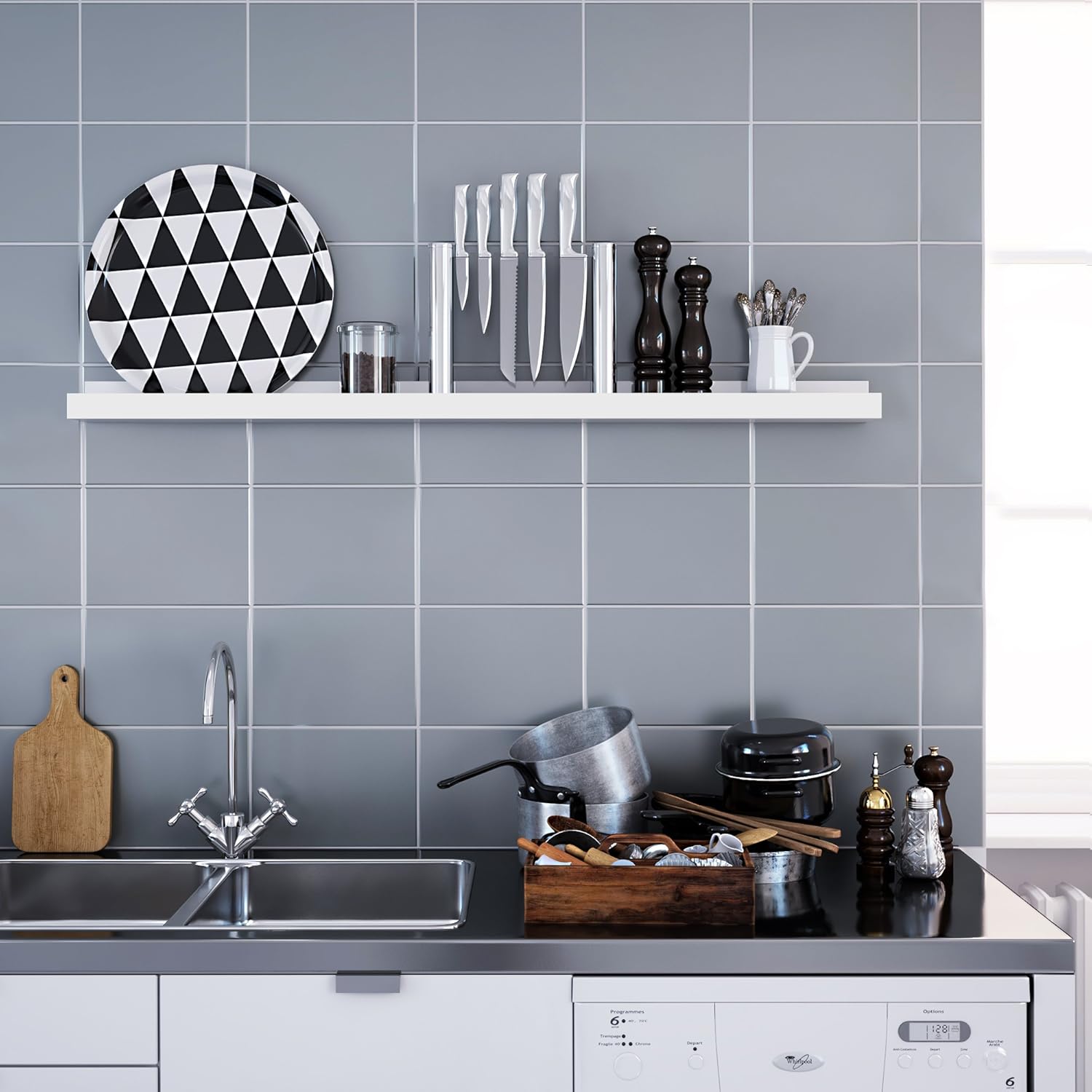 Wandregal Schweberegal 110 cm weiß für Wohnzimmer Küche von Songmics
