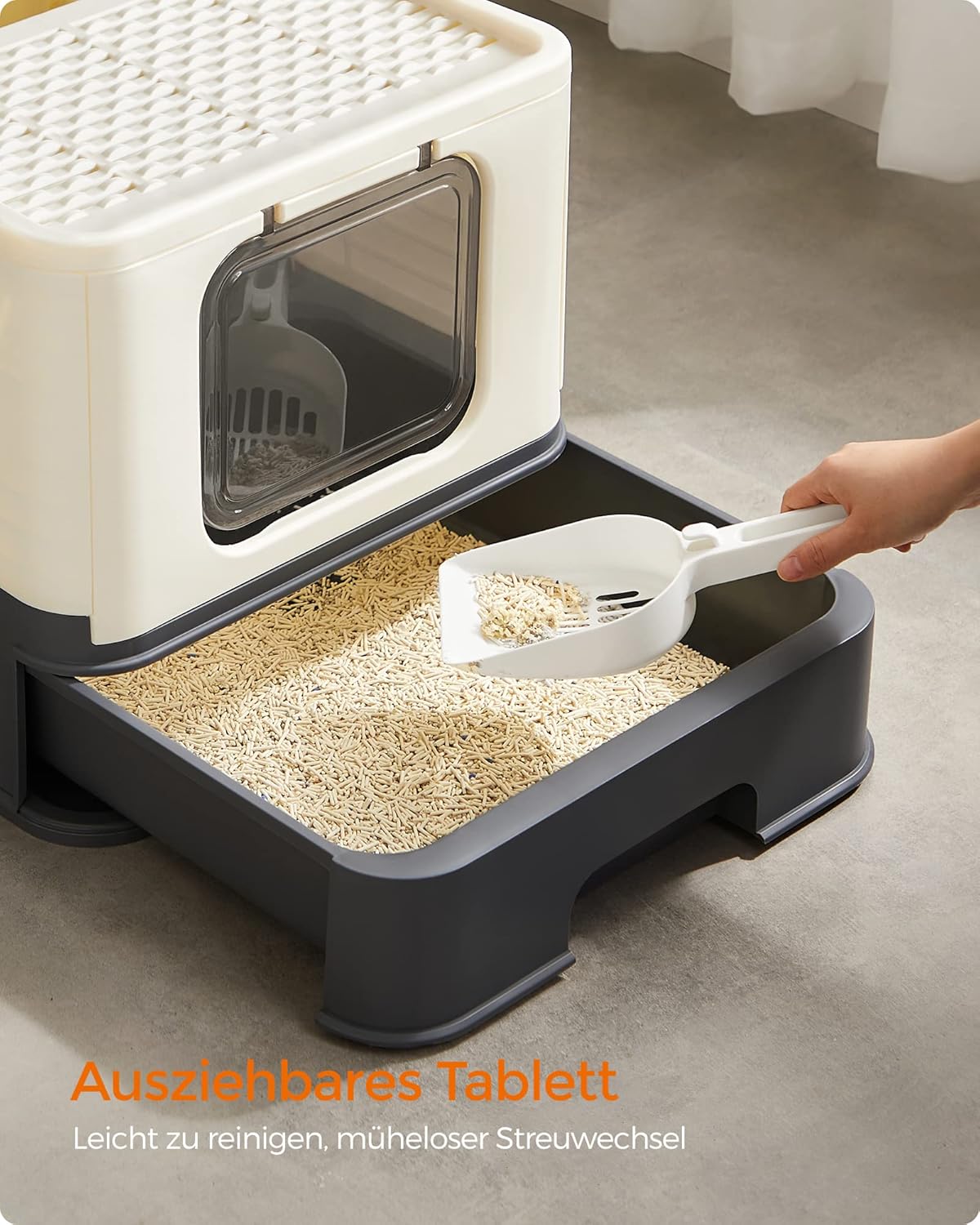 Katzentoilette mit Deckel Schaufel Bürste bis 15 kg beige von Songmics