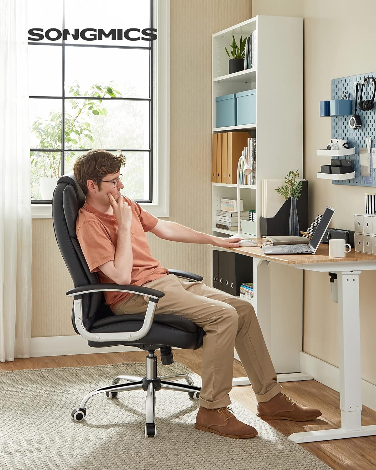 Bürostuhl ergonomisch 150 kg Schwarz Kopfstütze von Songmics