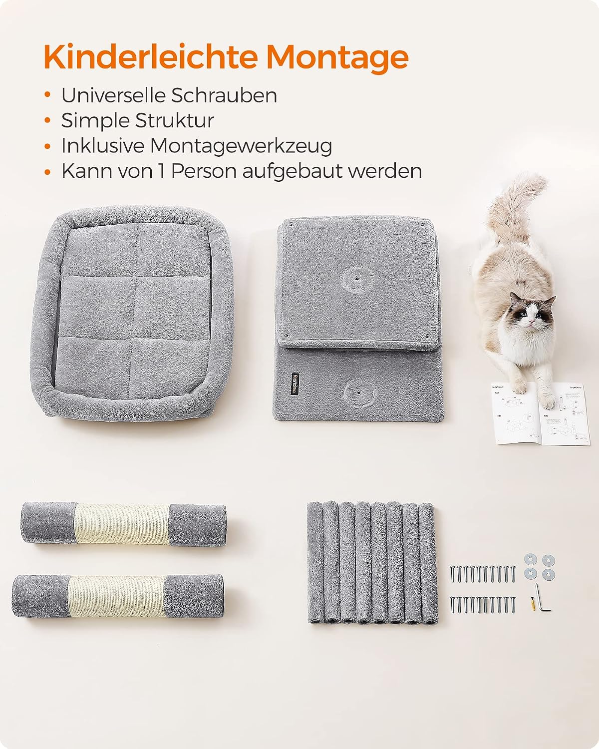 Kratzbaum 101 cm Katzenbaum mit Kippschutz Taubengrau von Songmics