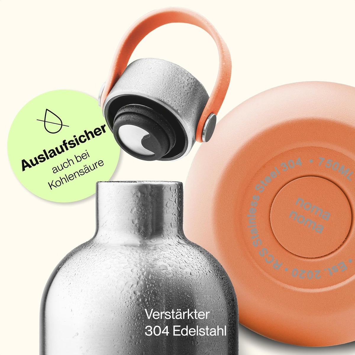 Trinkflasche Edelstahl auslaufsicher 750ml Peach Orange von guteszeug.ch