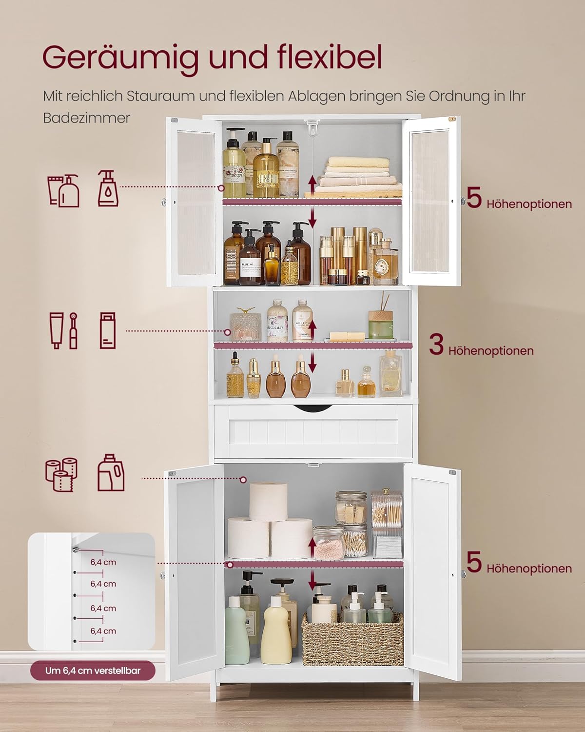 Badezimmerschrank mit Schublade und verstellbaren Ablagen von Songmics