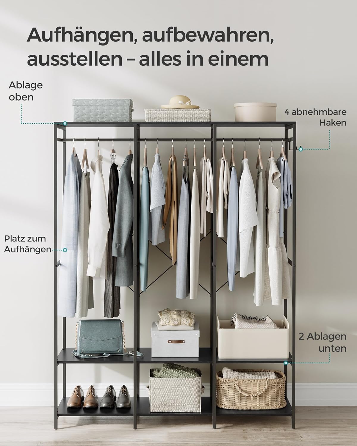 Offener Kleiderschrank mit Stange Haken Ablagen 180 cm von Songmics