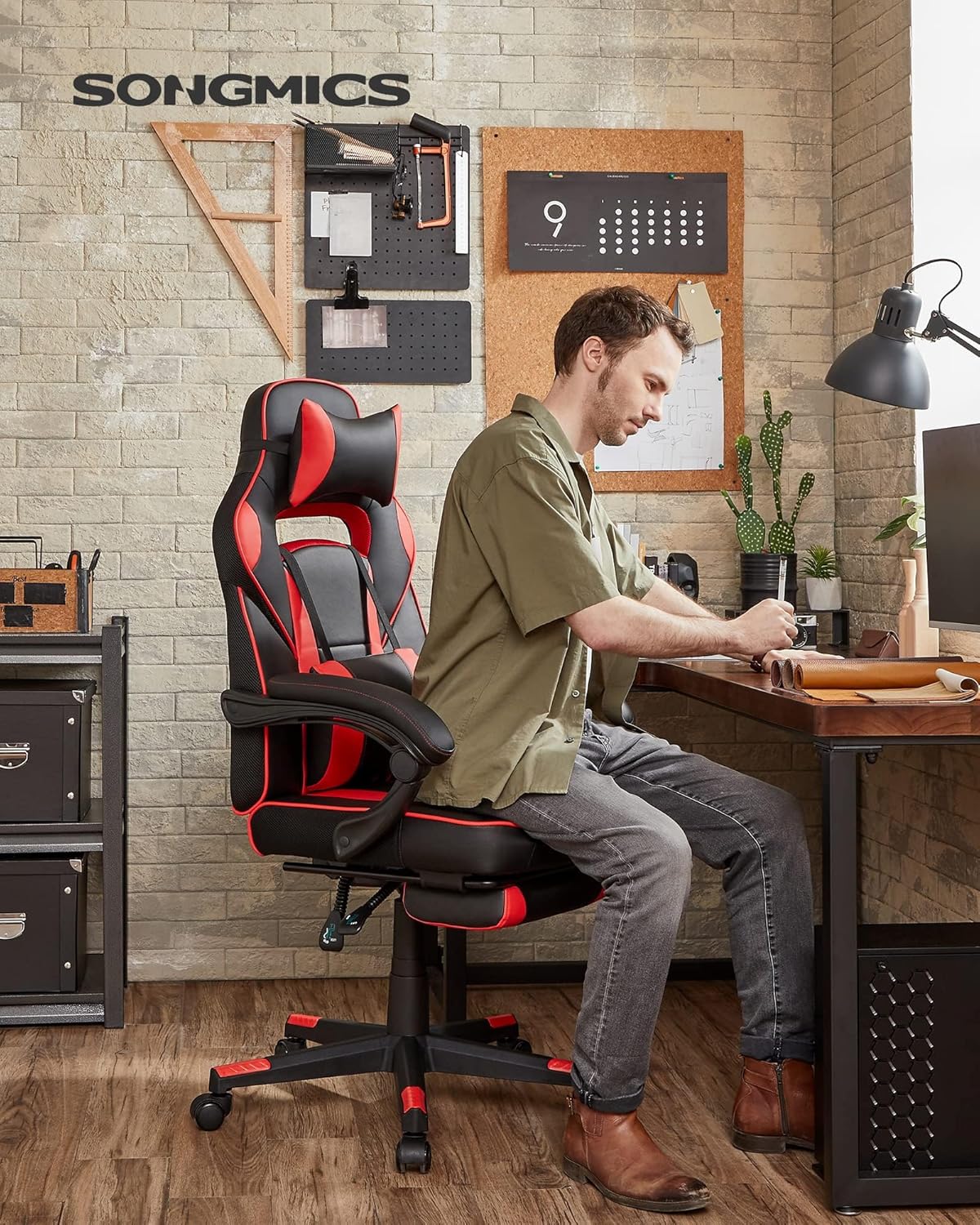 Gaming Stuhl mit Fußstütze und Kopfstütze ergonomisch von Songmics