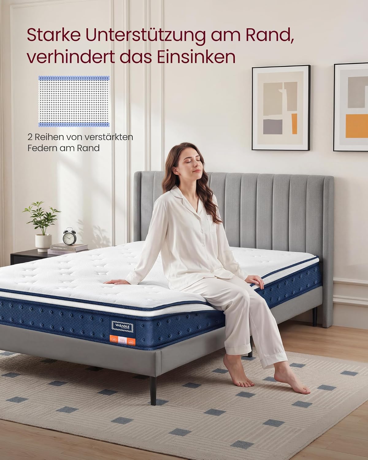 Hybridmatratze 140x200 cm 7 Zonen Quarzblau von Songmics