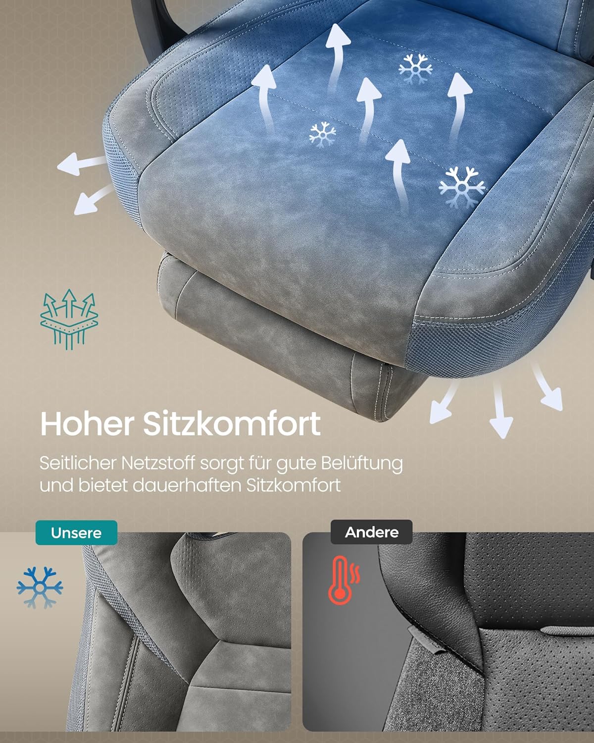 Gamingstuhl ergonomisch 150 kg Schiefergrau Fussstütze von Songmics