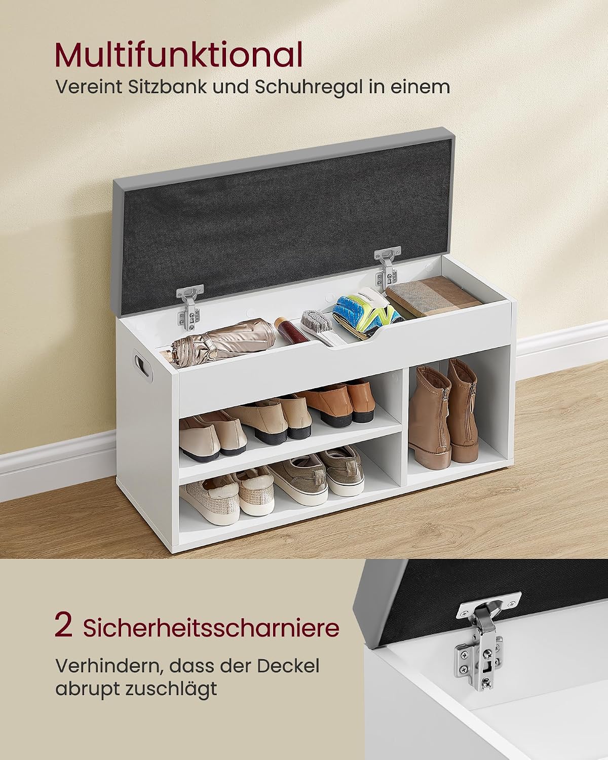 Sitzbank mit Schuhregal 80x30x44 cm Schuhbank Weiss von Songmics